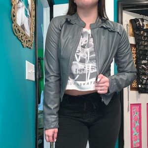 Gray Faux Leather Jacket